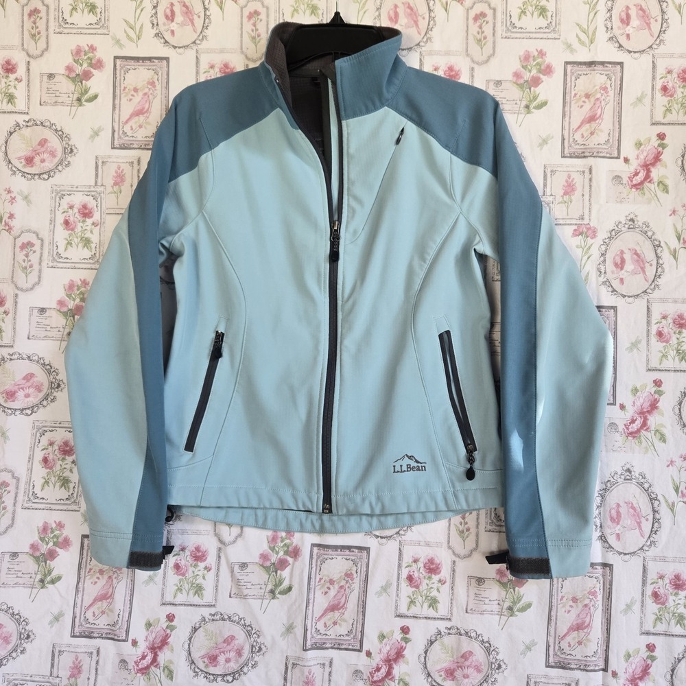 LL Bean Women's XS Petite Softshell Jacket Blue Windproof Stretch Full‎ Zip Hike